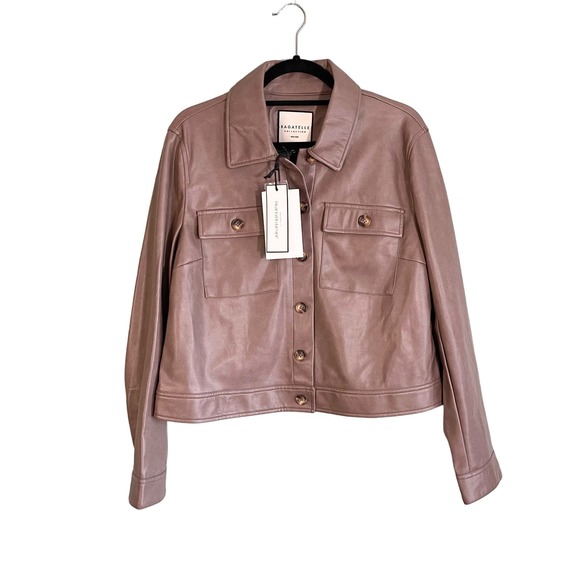 BAGATELLE Collection Women's Brown Faux-Ever Leather Cropped Jacket Large NWT - Picture 1 of 10